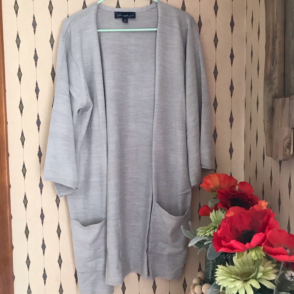 Susan Graver Gray Open Front Duster Cardigan